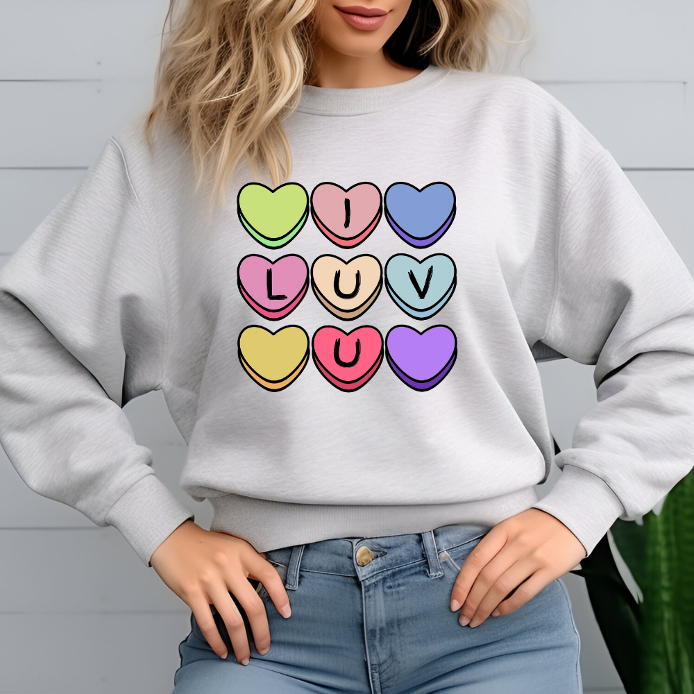 Adult I Luv U Candy Hearts | Pullover | Gildan Heavy 50/50 Blend