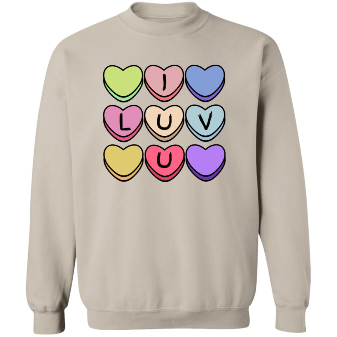 Adult I Luv U Candy Hearts | Pullover | Gildan Heavy 50/50 Blend