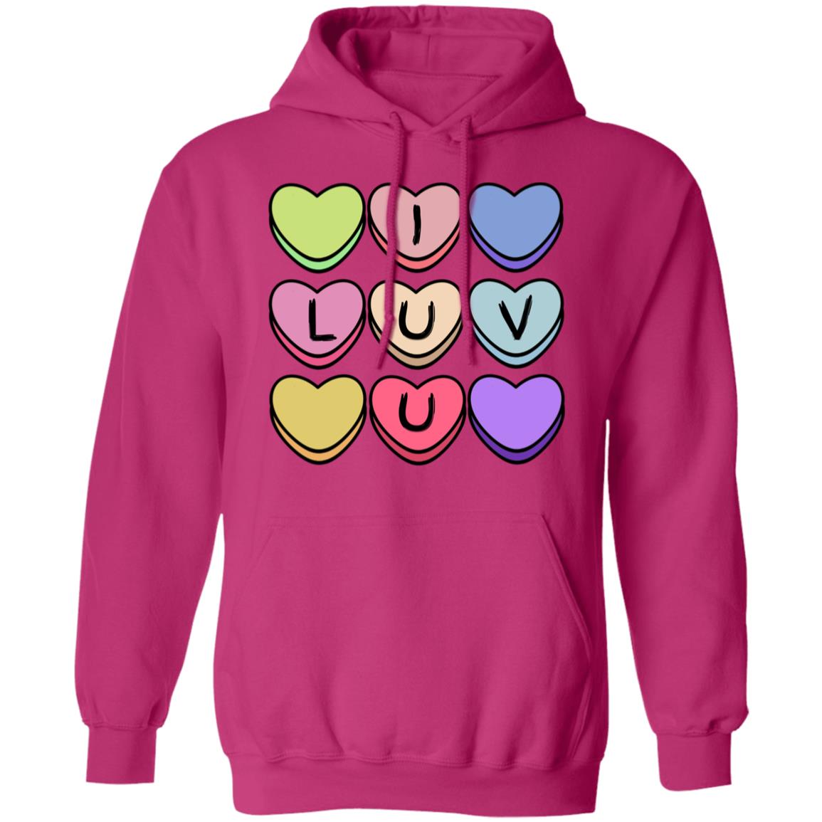 Adult I Luv U Candy Hearts | Pullover | Gildan Heavy 50/50 Blend