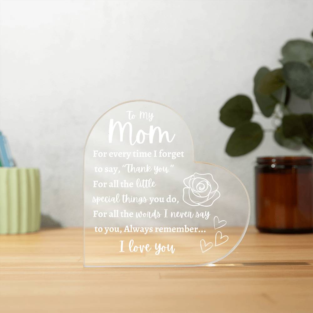 Mom | Thank You | I Love You | Birthday | Mother's Day | Printed Acrylic Heart