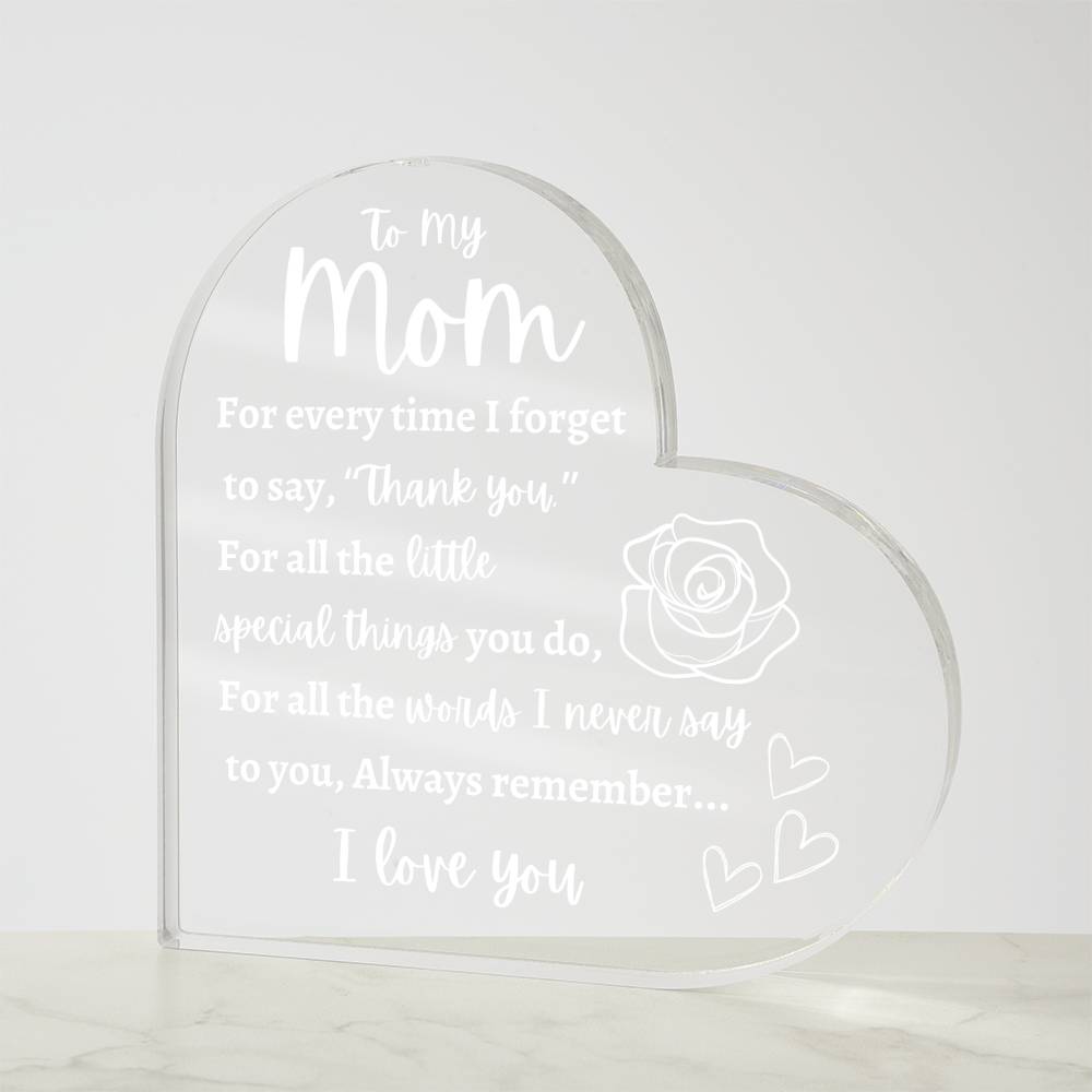 Mom | Thank You | I Love You | Birthday | Mother's Day | Printed Acrylic Heart