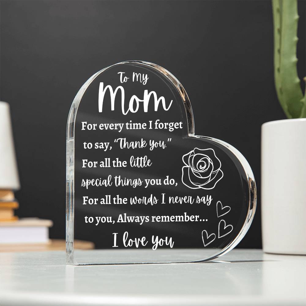 Mom | Thank You | I Love You | Birthday | Mother's Day | Printed Acrylic Heart