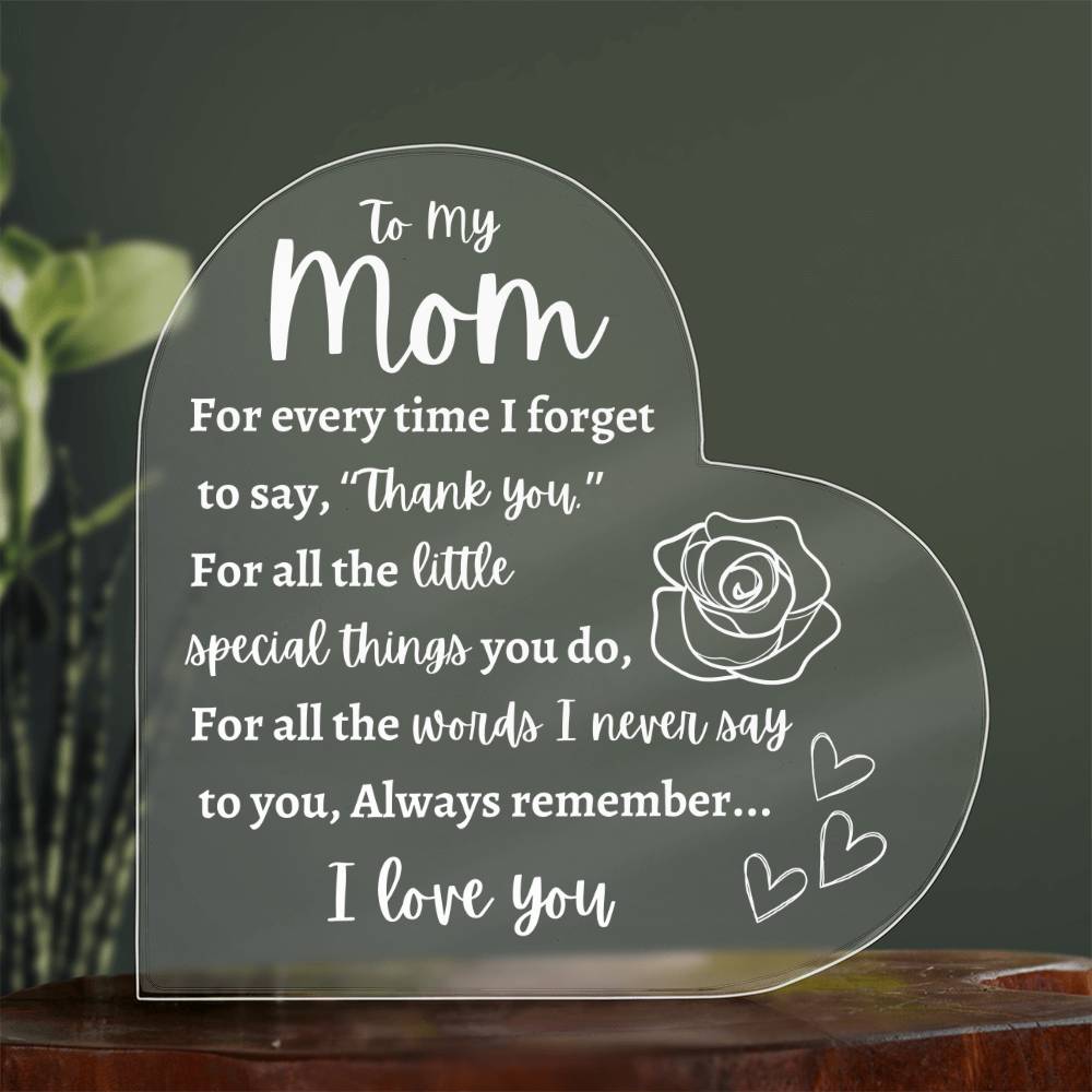 Mom | Thank You | I Love You | Birthday | Mother's Day | Printed Acrylic Heart