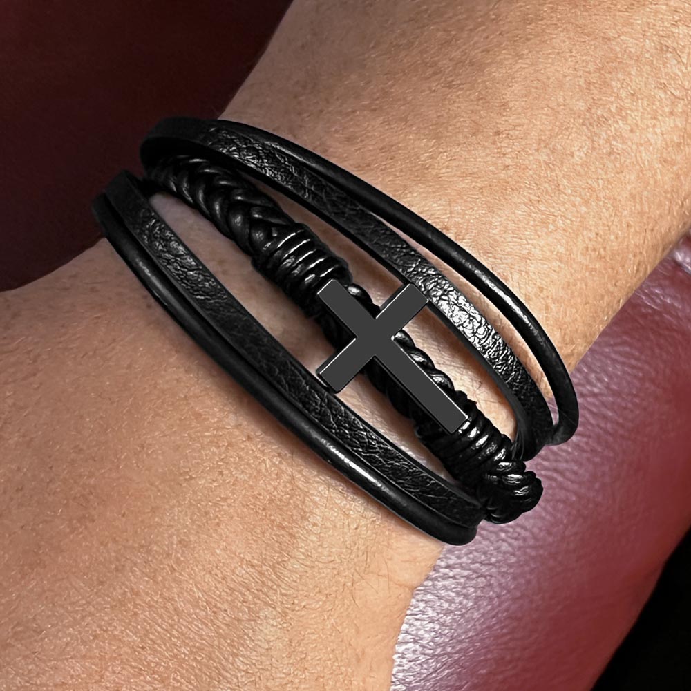 Never Forget, Son | Cross Leather Bracelet