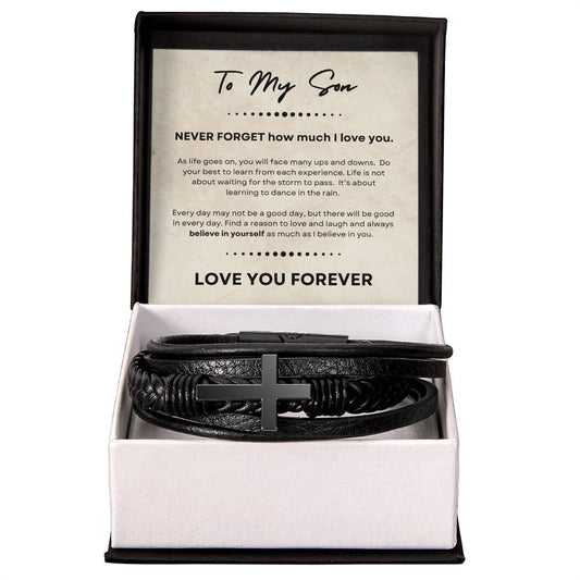 Never Forget, Son | Cross Leather Bracelet