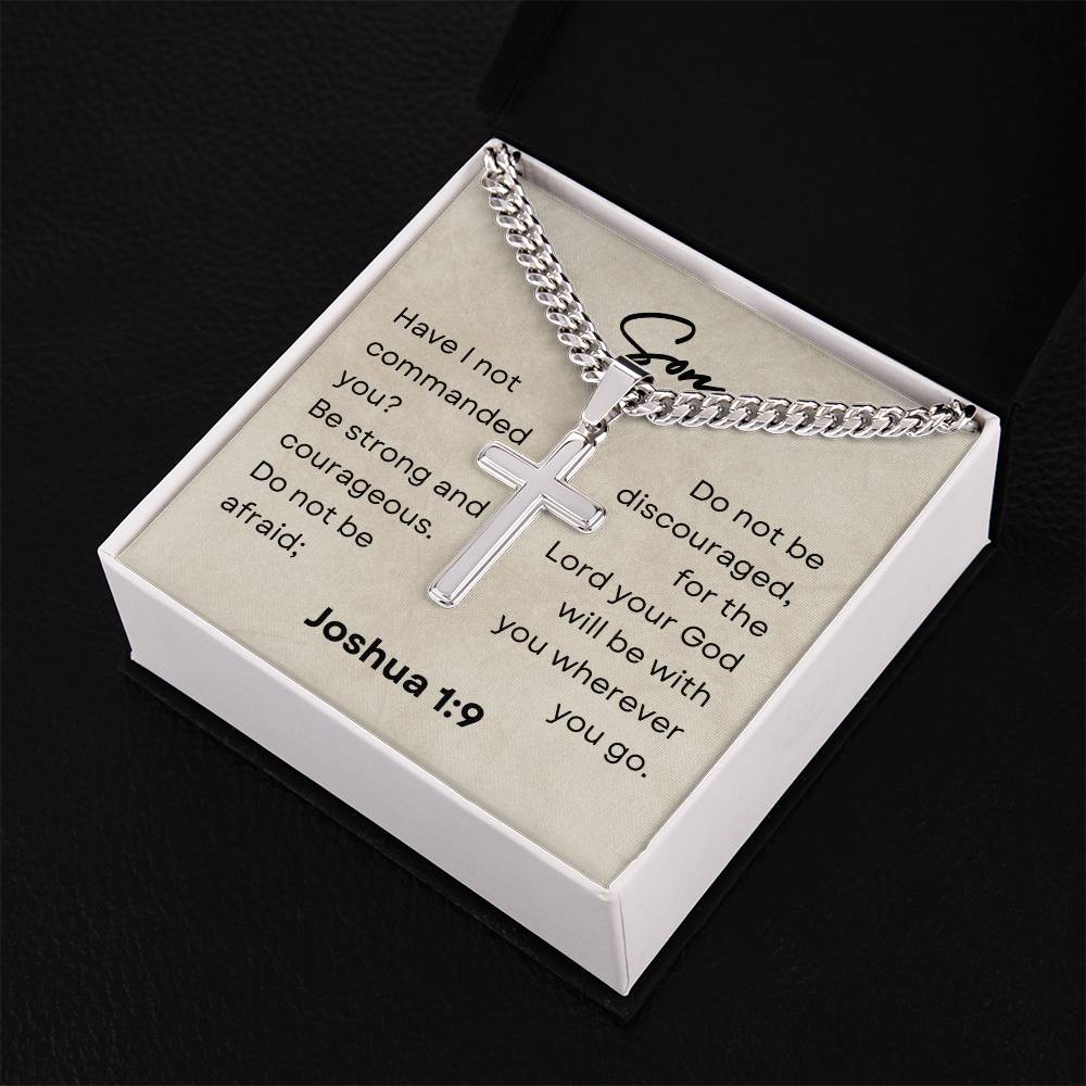 Be Bold, Be Brave, Be Strong, Son | Joshua 1:9 | Christian Artisan Cross Necklace