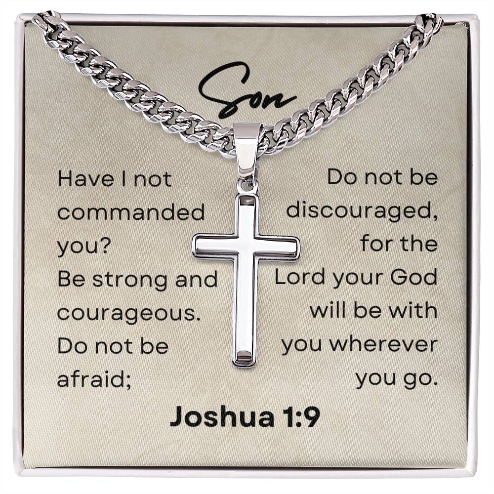 Be Bold, Be Brave, Be Strong, Son | Joshua 1:9 | Christian Artisan Cross Necklace