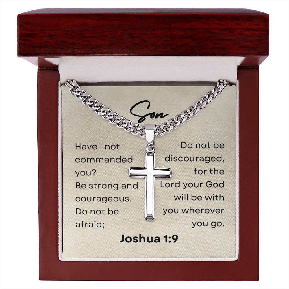 Be Bold, Be Brave, Be Strong, Son | Joshua 1:9 | Christian Artisan Cross Necklace