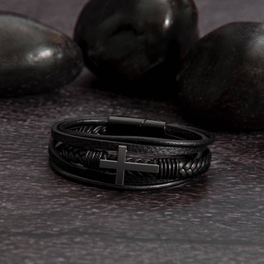 Never Forget, Son | Cross Leather Bracelet