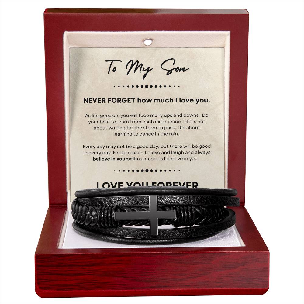 Never Forget, Son | Cross Leather Bracelet